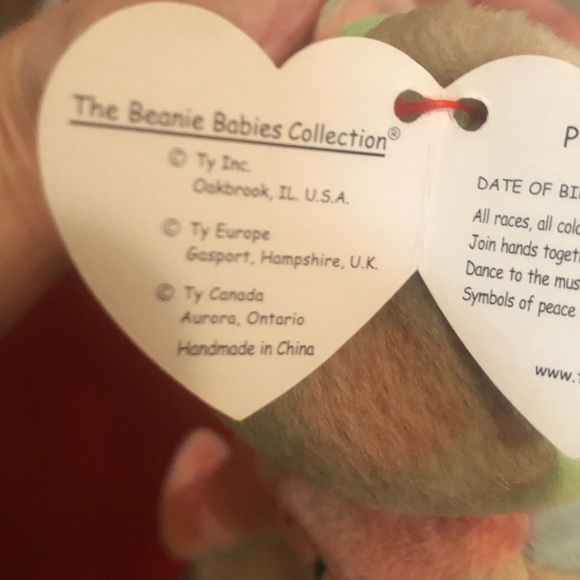 TY Peace Bear! Bright Neon. Orginal February 1, 1996. Vintage. Error on tag.